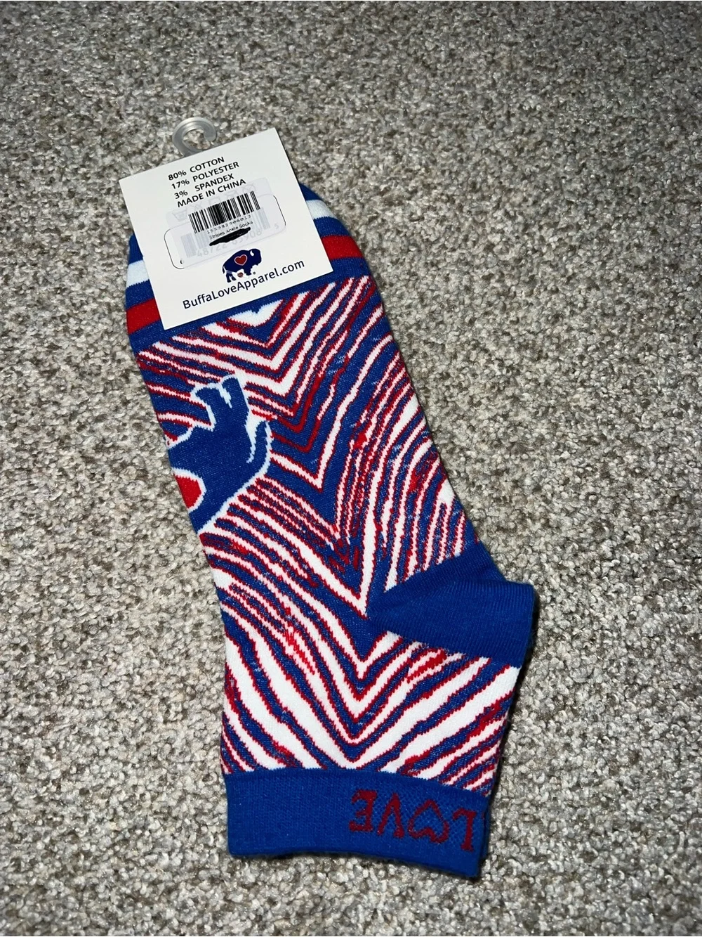 NEW WITH TAGS Buffalo Bills Red, White & Blue Patterned ankle Socks